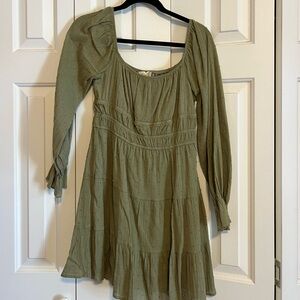 Altar'd State Olive Green Long Sleeve Tiered Dress